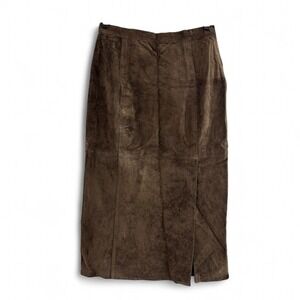 Vtg Hasting & Smith Genuine Suede‎ Leather Dark Brown Maxi Long Skirt Slit 30w